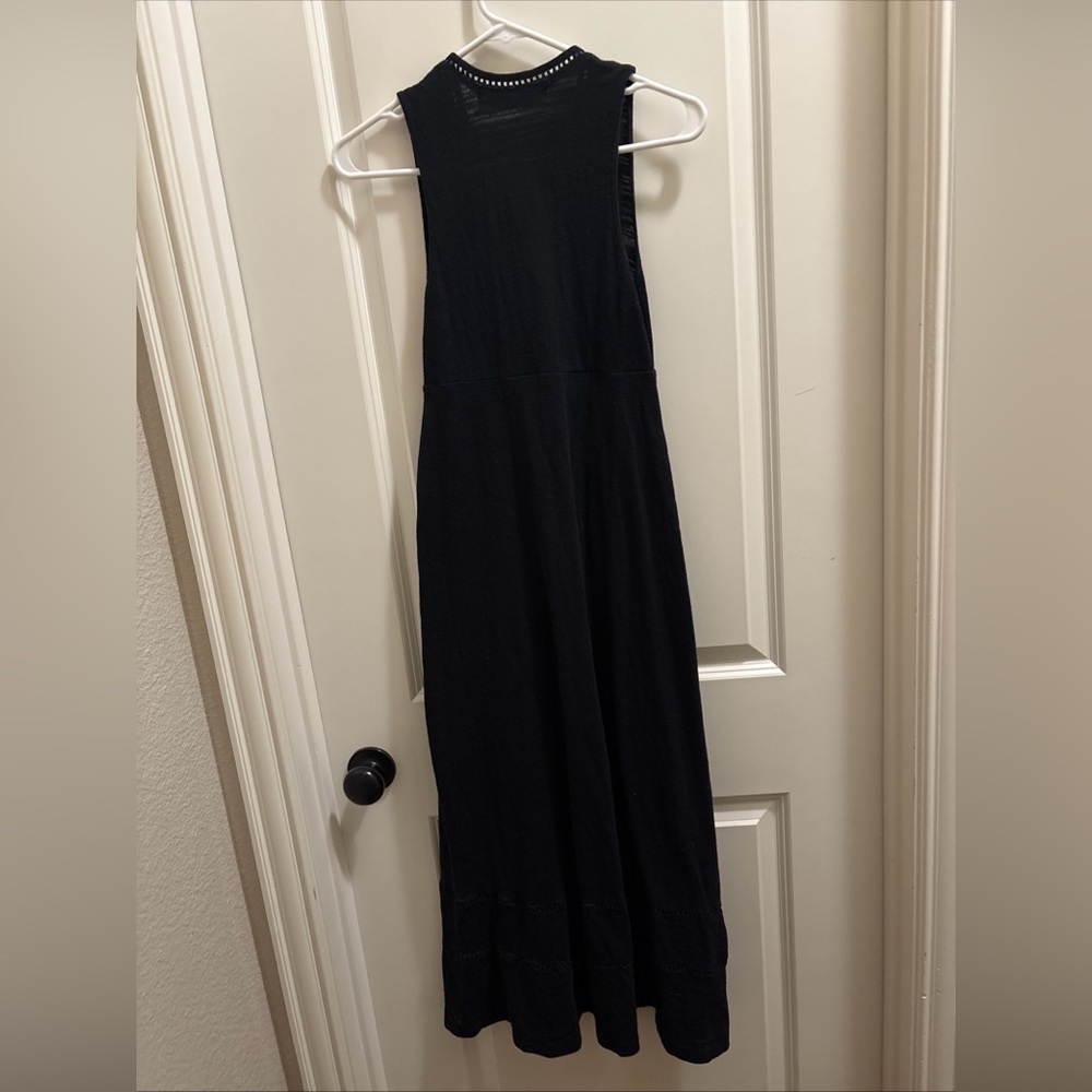 Free People Beach Black Seaport Midi Dress Size XS V Neck Crochet Hem Bohemian - Picture 6 of 7